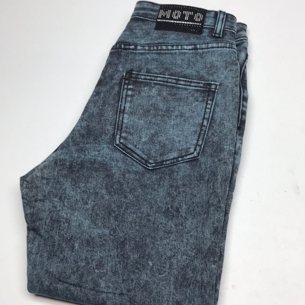 VINTAGE MOTO STRAIGHT CUT SIZE 5 DESIGNER DENIM PATTERN GREAT CONDITION …